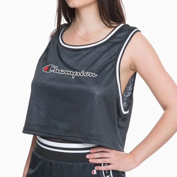 Champion Tops - CHAMPION Cropped Mesh Reversible Basketball Jersey Tank Top, Black / Floral, S‎